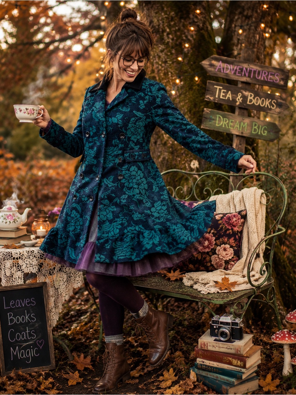 Elevenses Anthropologie Floral Jacquard Ruffle Hem Peacoat Jacket Size 4 - Picture 1 of 7
